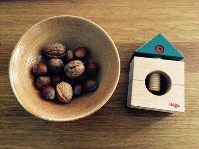 HABA Nutcracker toy with a bowl of walnuts & hazelnuts - Coco&Me - Coco and Me - www.cocoandme.com